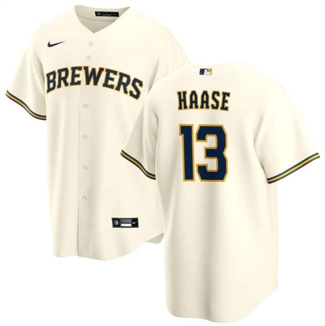 Men's Milwaukee Brewers #13 Eric Haase Cream Cool Base Stitched Jersey